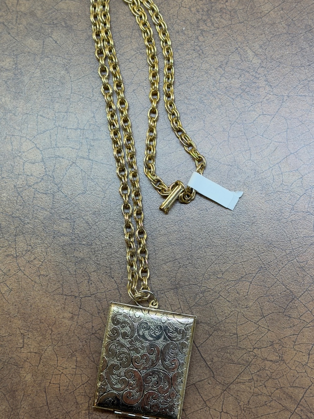 Gold-Tone Engraved Locket Necklace - Women's Jewelry